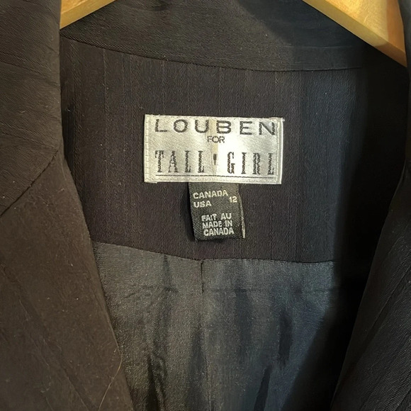 LOUBEN 🇨🇦 vintage long Blazer women’s 12 TALL black on black delicate stripes - Picture 2 of 9